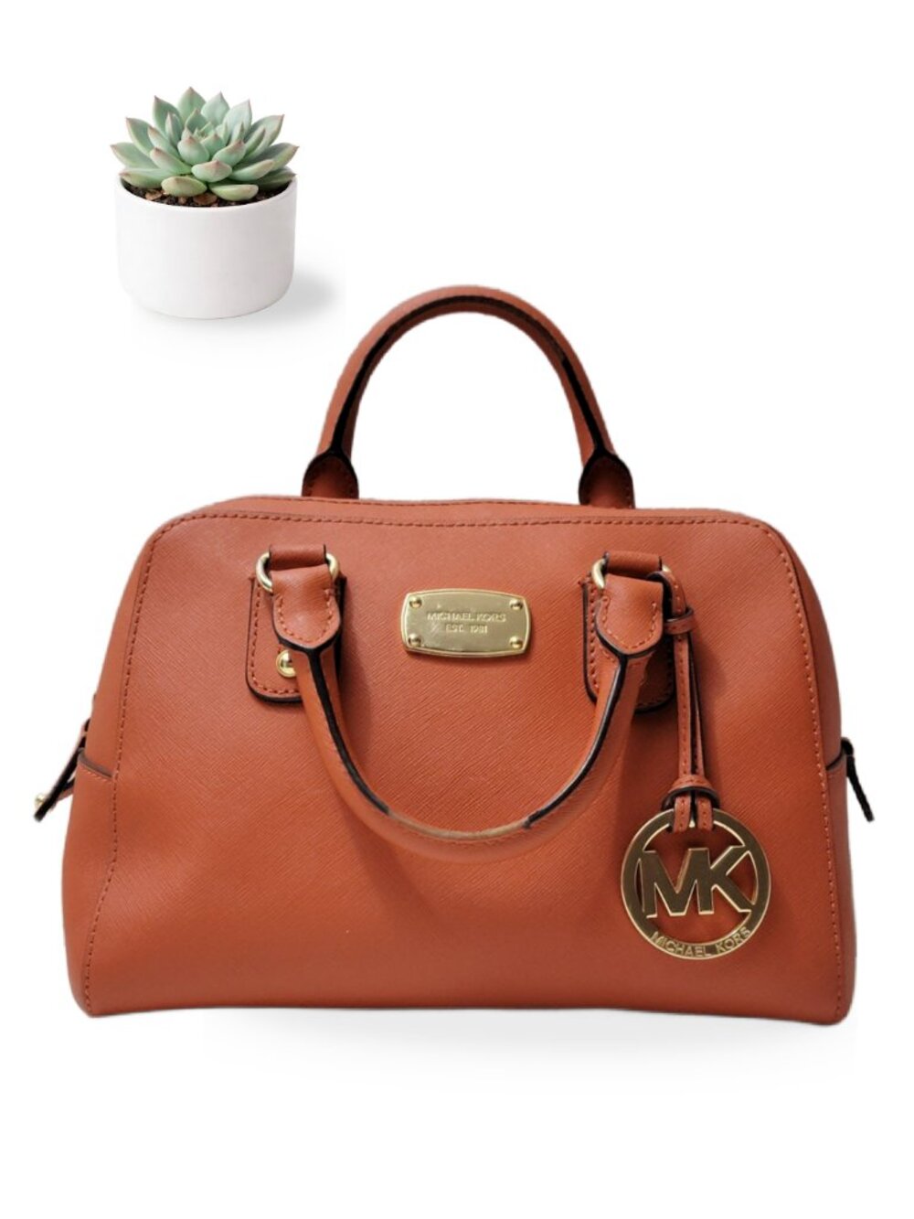 Michael Kors Small Satchel Burnt Orange Saffiano Leather Gold Top Handle Bag